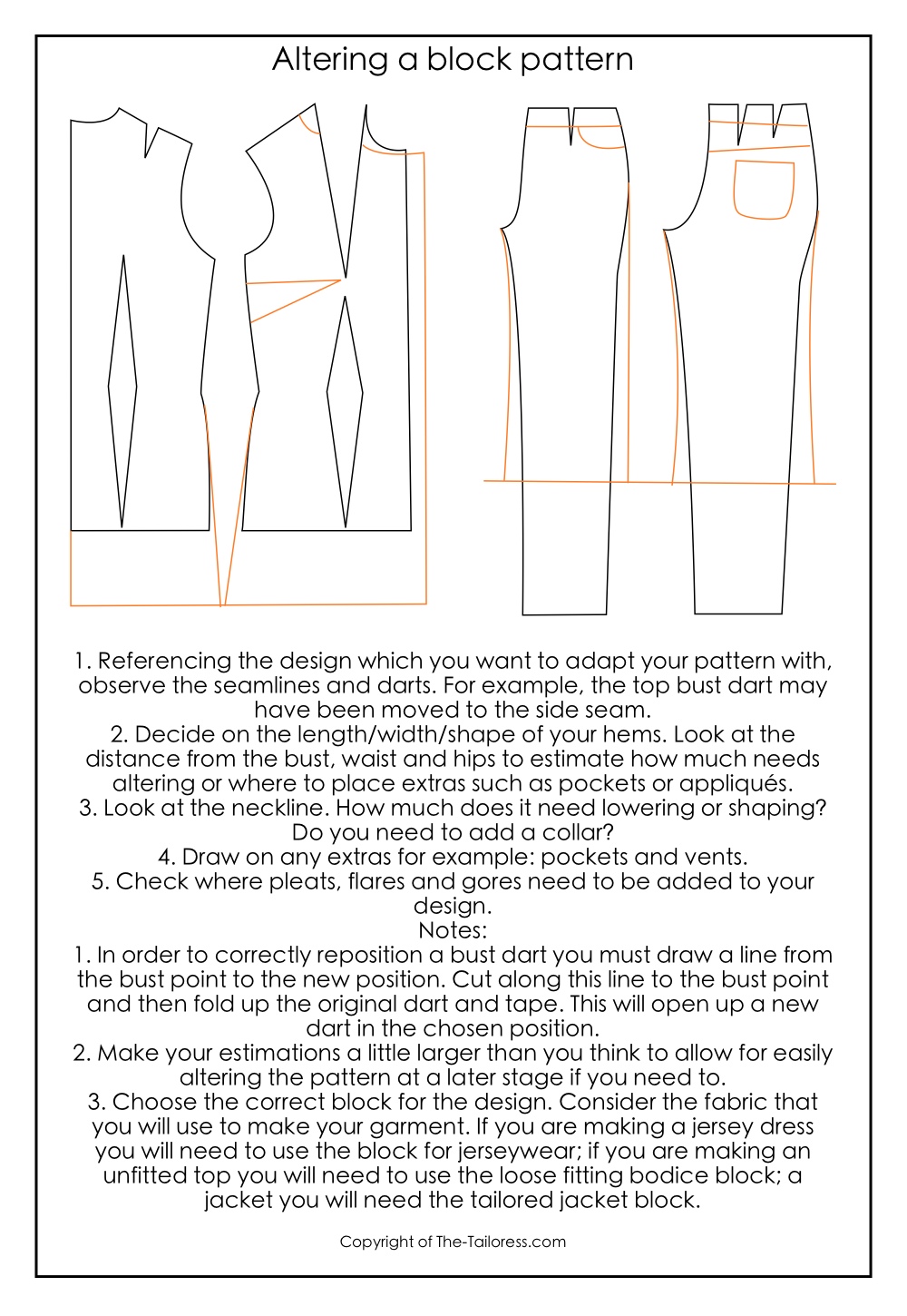 Guide to altering a block pattern for a custom design - The Tailoress PDF Sewing Patterns